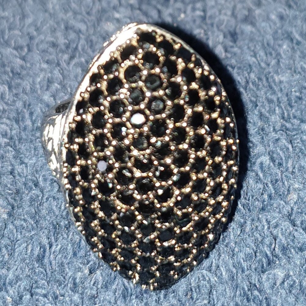✨Breathtaking Vintage 925 Sterling Silver Black Spinel Cluster Cocktail Ring ✨